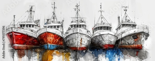 Drawings of boats, fleets ready for the explorer's dream