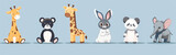soft toys in a row on a neutral background, banner for a children's website