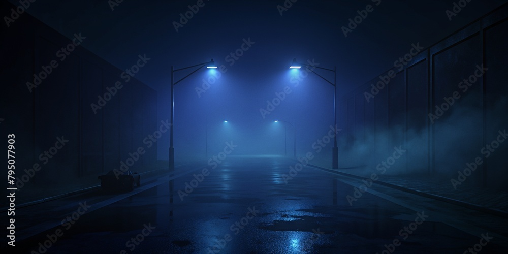 Dark Empty Street on Dark Blue Background
