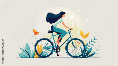 Woman with a bicycle concept illustration for healthy