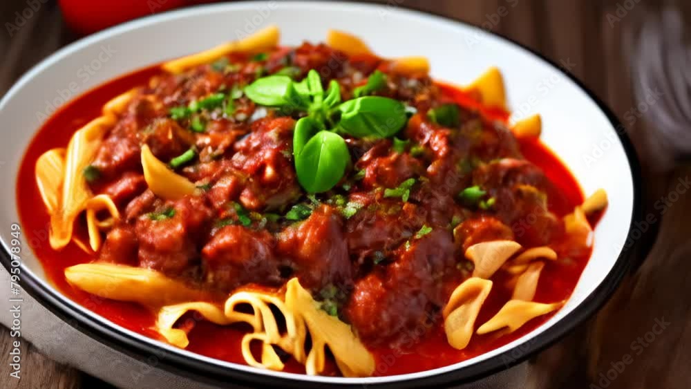 Delicious pasta dish with vibrant red sauce and fresh herbs Delicious pasta dish with vibrant red sauce and fresh herbs