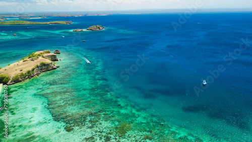 Aerial view of Pink beach in Lombok, Indonesia