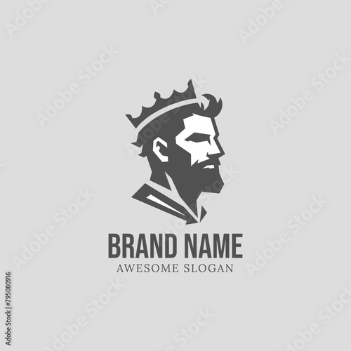 Man wearing king crown hat logo design. Masculine styled brand identity template.