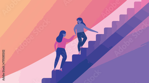 Women support each other. Two females rise 