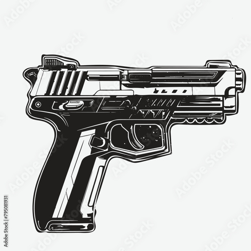 A black and white vector design of the SIG Sauer P320 focusing
