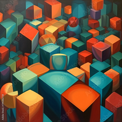 Colorful Cubes in Abstract Composition