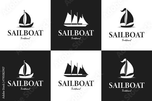 Set of  asian traditional sailboat logo design vintage style template vector illustration idea