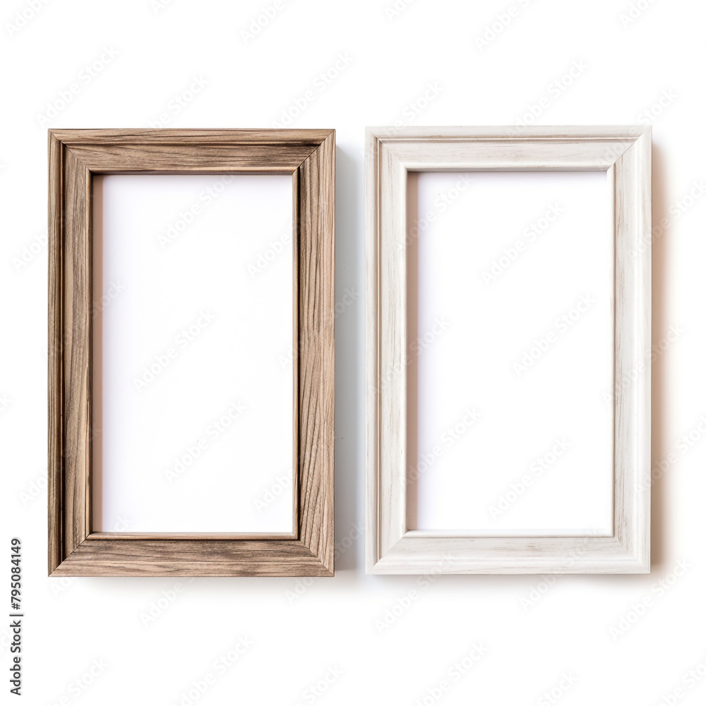 small photo frame with white center, wooden thin frame on white background сreated with Generative Ai small photo frame with white center, wooden thin frame on white background сreated with Generative Ai