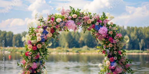 Floral wedding arch in nature Generative AI © ShPRoman