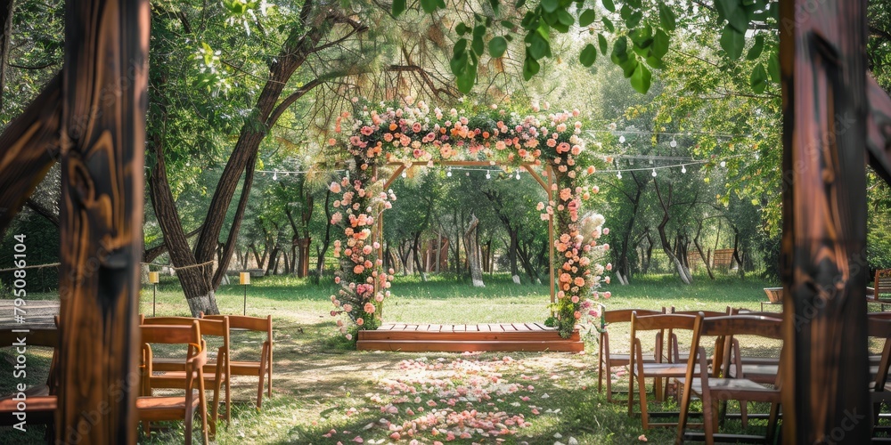 Floral wedding arch in nature Generative AI