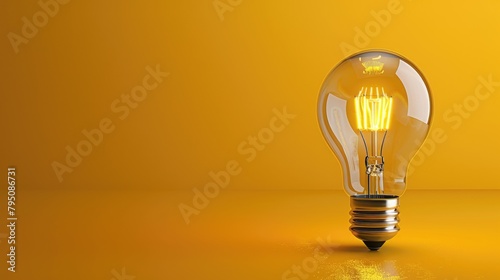 An incandescent light bulb placed on top of a yellow table photo