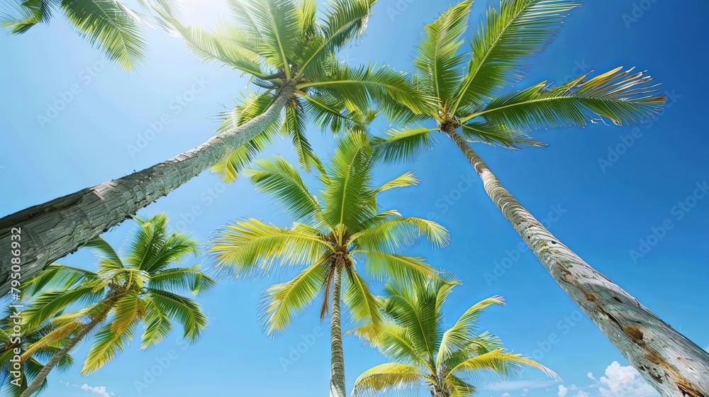 Naklejka premium Vintage Gaze at Tropical Palms Against Azure Sky