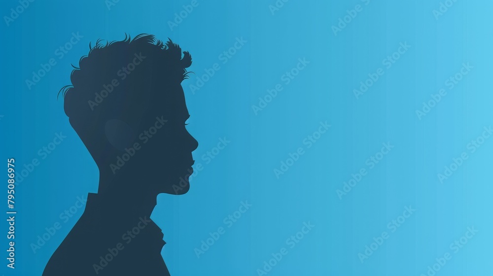 illustration: outlines of a male person, customer, consumer, copy and text space, 16:9