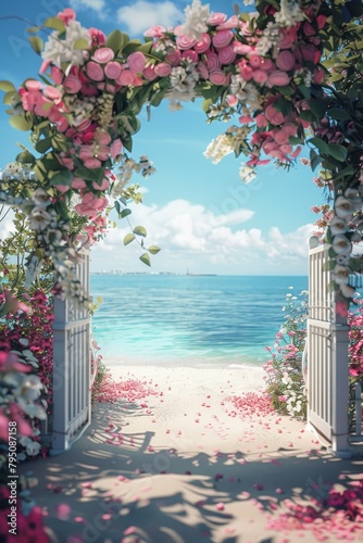 Floral wedding arch in nature Generative AI