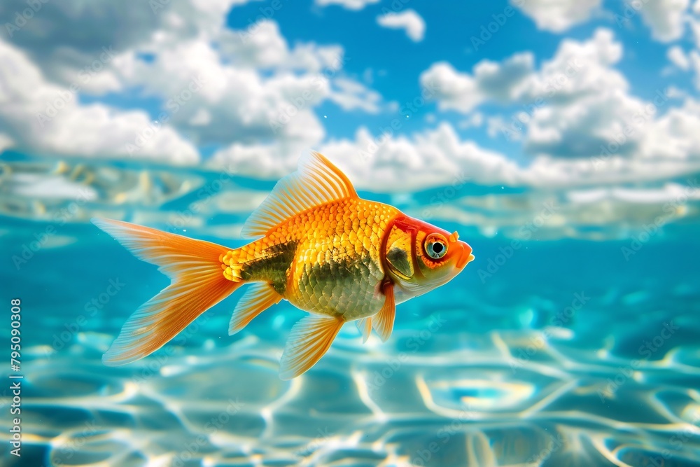 a goldfish swimming in water