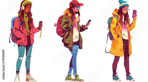 Young woman dressed in trendy clothes with smartphone