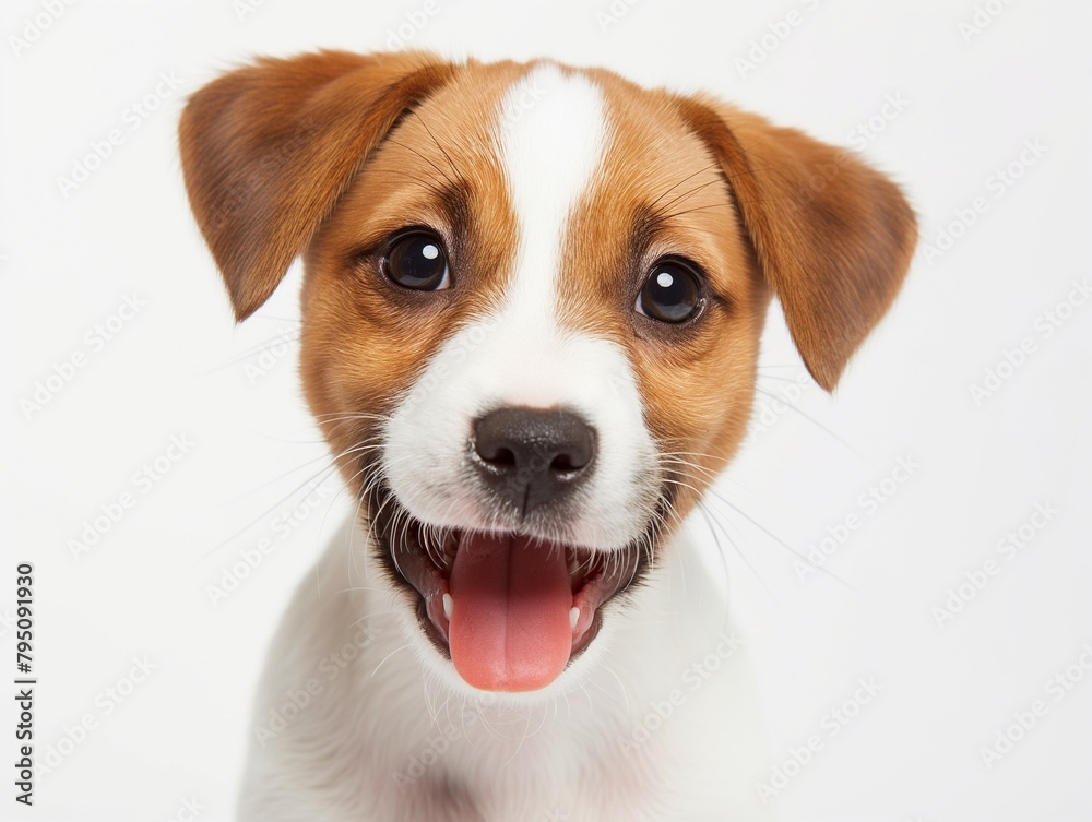 Happy puppy dog smiling on isolated white background Happy puppy dog smiling on isolated white background