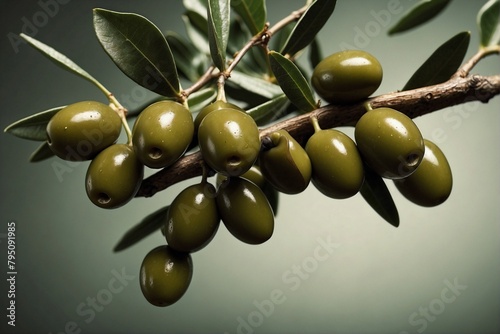 Cluster of Olives Hanging from Branch
