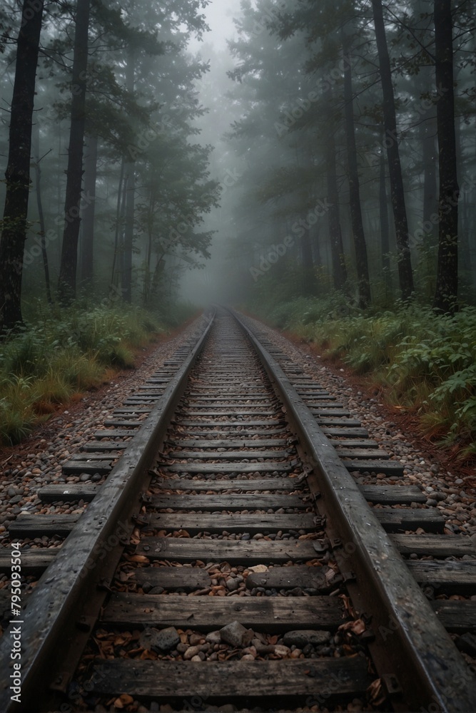 Misty Forest: Railroad in Natural Setting Misty Forest: Railroad in Natural Setting