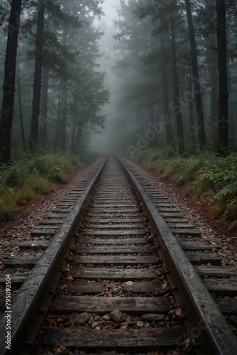 Misty Forest: Railroad in Natural Setting