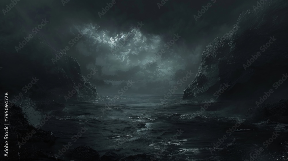 Moody dark backdrop with layers of depth and complexity