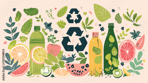 Zero waste concept illustration with different elemen