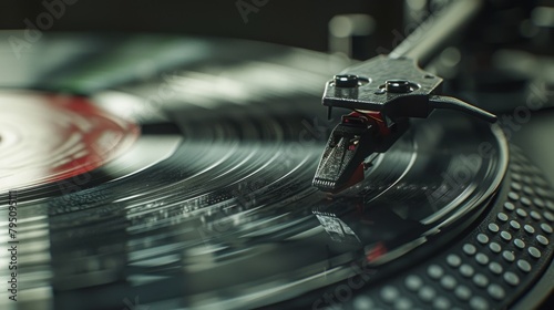 A closeup shot of a record player spinning a vinyl record