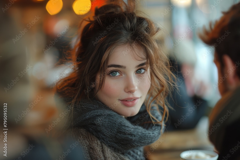 Obraz premium Two people casually enjoying their day in a cozy cafe scenario with blurred faces for privacy
