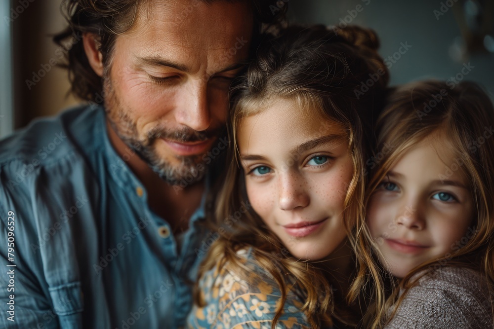 Warm and affectionate image of a family embracing each other tightly, enjoying a quiet and private moment together Warm and affectionate image of a family embracing each other tightly, enjoying a quiet and private moment together