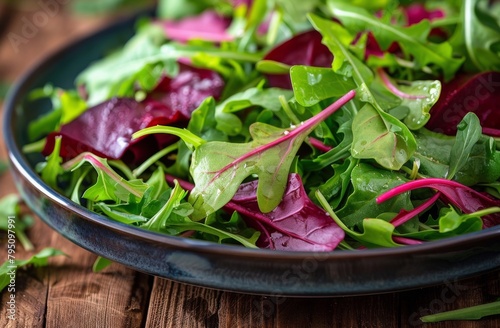 Plate of Green and Red Salad on Wooden Table