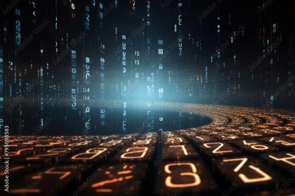 Obraz premium Conceptual image of binary code transitioning into quantum states