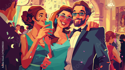 Young people taking selfie on prom night Vector illustration