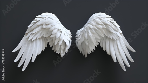 Illustration of white angel wings on a dark isolated background.