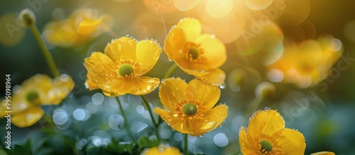 Yellow Flowers Covered in Water Droplets