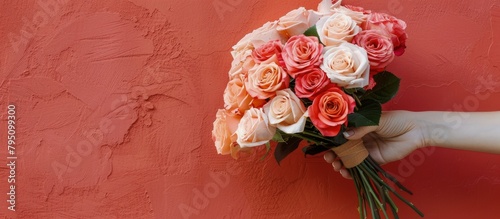 Person Holding Bouquet of Flowers Against Pink Wall
