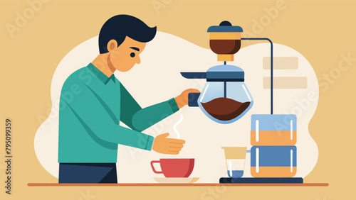 A person using a siphon coffee maker carefully adjusting the temperature and timing for the perfect cup..