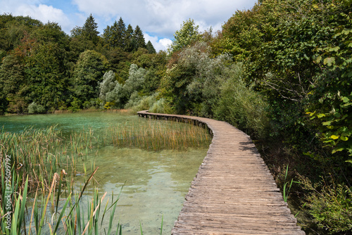 The wooden walk way in Plitvice National Park in Croatia