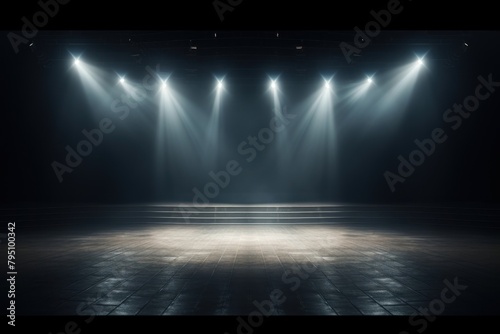 Stage with illuminated spotlights lighting entertainment architecture