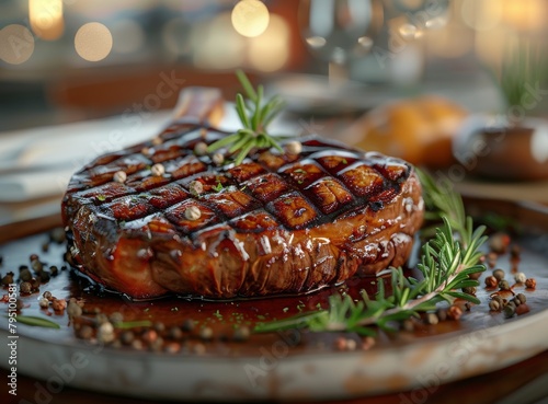 Steak Covered in Sauce and Garnished With Herbs