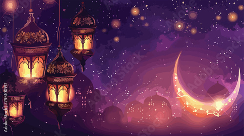 Hand-drawn Illustration of Ramadan lanterns with ligh