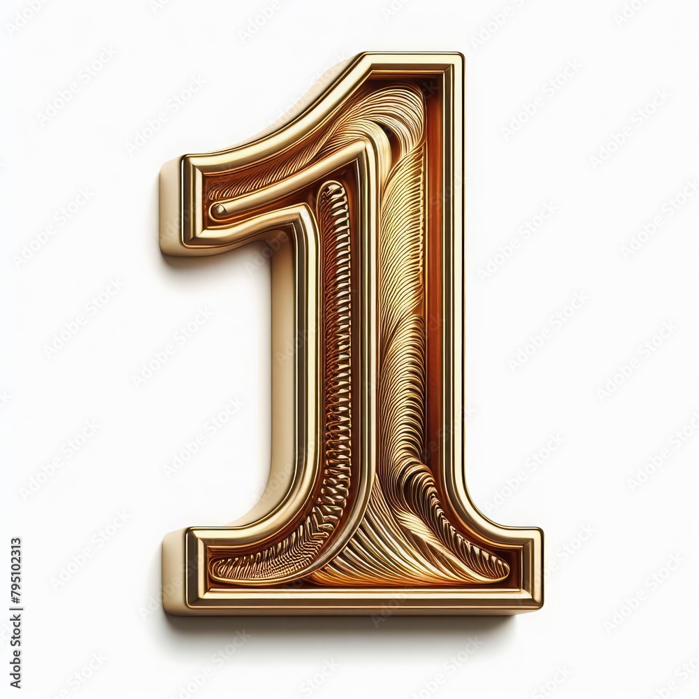 3D gold number 1 isolated on white background 3D gold number 1 isolated on white background