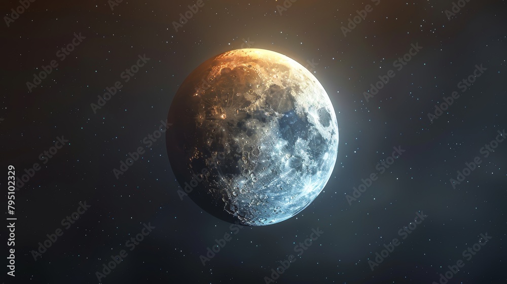 Eclipse: An illustration of a lunar eclipse, with the moon passing through the Earth's shadow