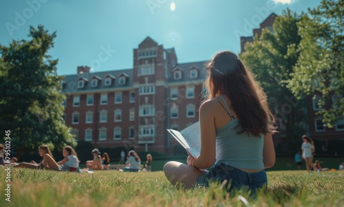 Woman Sitting on Grass Reading Book