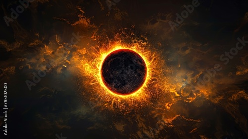 Eclipse: An illustration of a total solar eclipse, with the moon perfectly aligning with the sun photo
