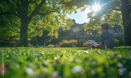 Man Reading Book While Sitting in Grass