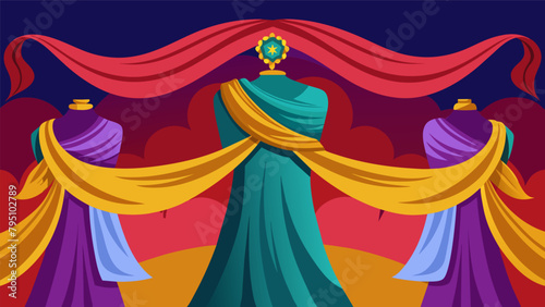 A display of luxurious silk scarves in rich jewel tones adding a touch of opulence to any outfit..