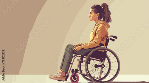 Young woman in wheelchair on beige background Vector