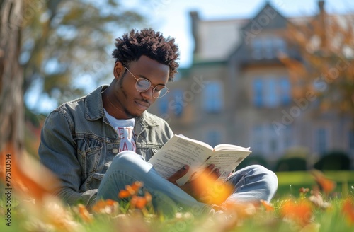 Man Sitting in Grass Looking at Tablet