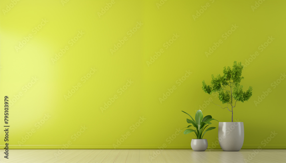 Bright green wall with two potted plants in front of it