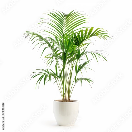 Areca palm plant in pot isolated on white background